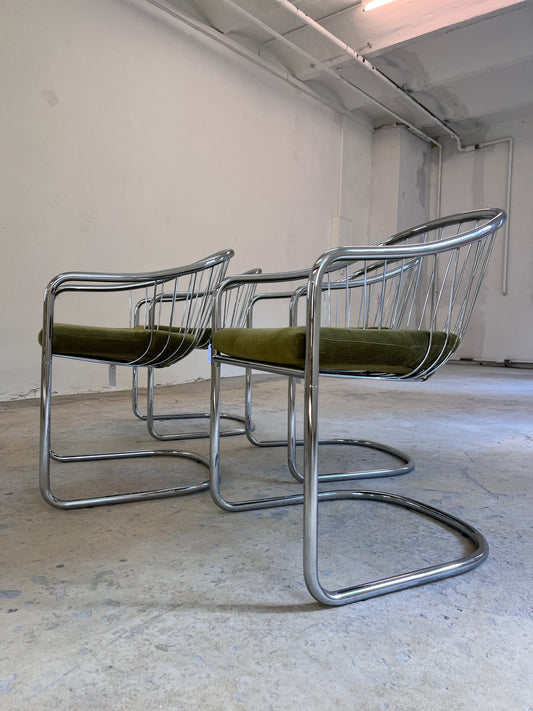 Vintage Freischwinger von Gastone Rinaldi für Rinaldi Chrom grün silber Sitzkissen Cord