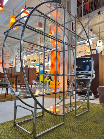 Vintage Regal Raumteiler rund Chrom und Glas Designklassiker