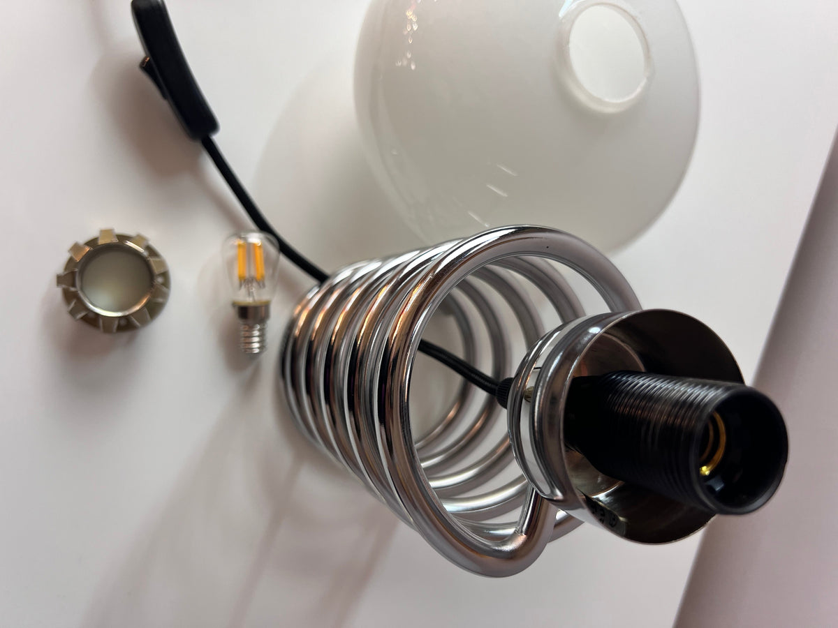 Spiral-Tischlampe Glas und Chrom von Ingo Maurer für HONSEL
