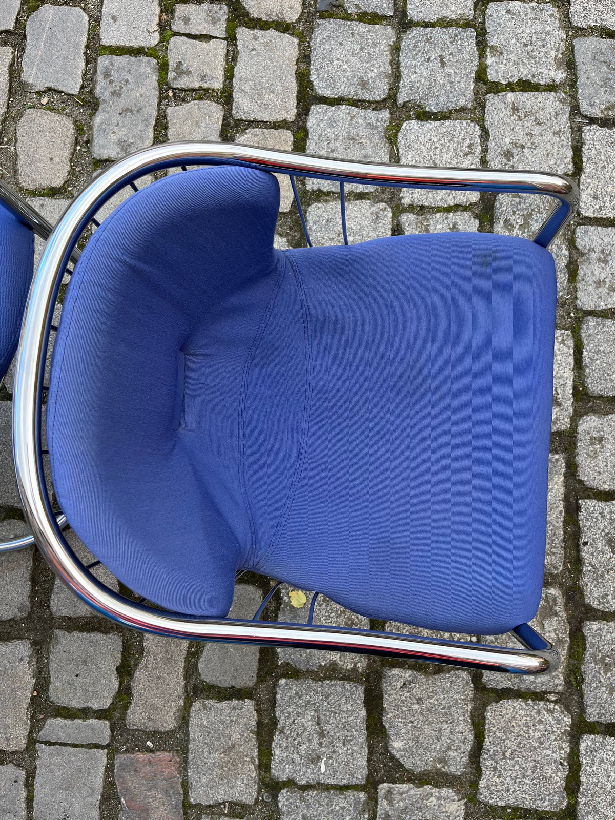 Vintage Freischwinger Chrom blau von Gastone Rinaldi für Alma Set von 2