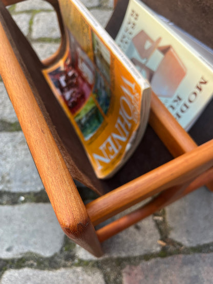 Vintage Zeitungsständer Teak Echtleder von Aksel Kjersgaard für Salin Møbler