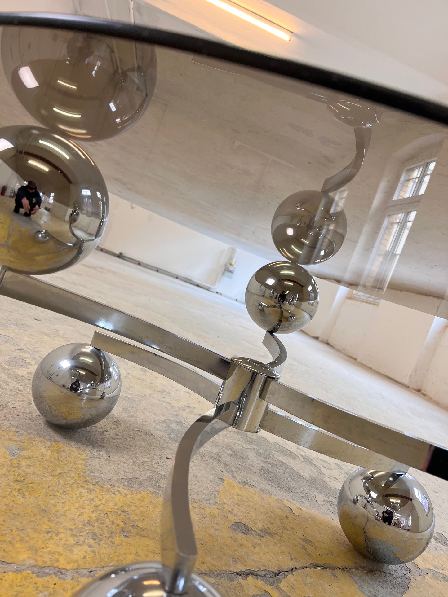 Vintage Couchtisch Atomic von unbekannt für unbekannt Glas Chrom Space Age 1970er
