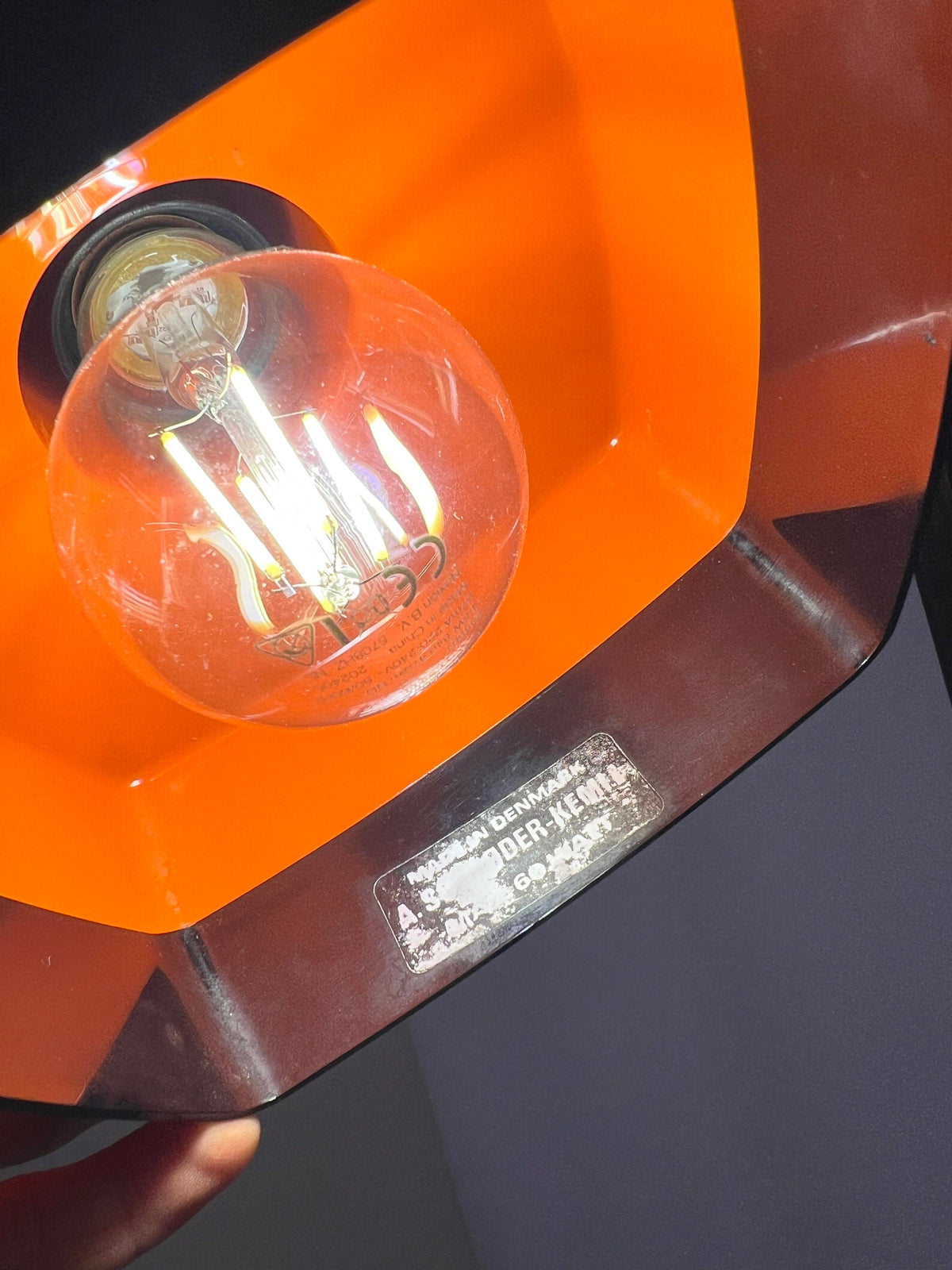 Vintage orange hanging lamp by Bent Karlby for Schrøder-Kemi