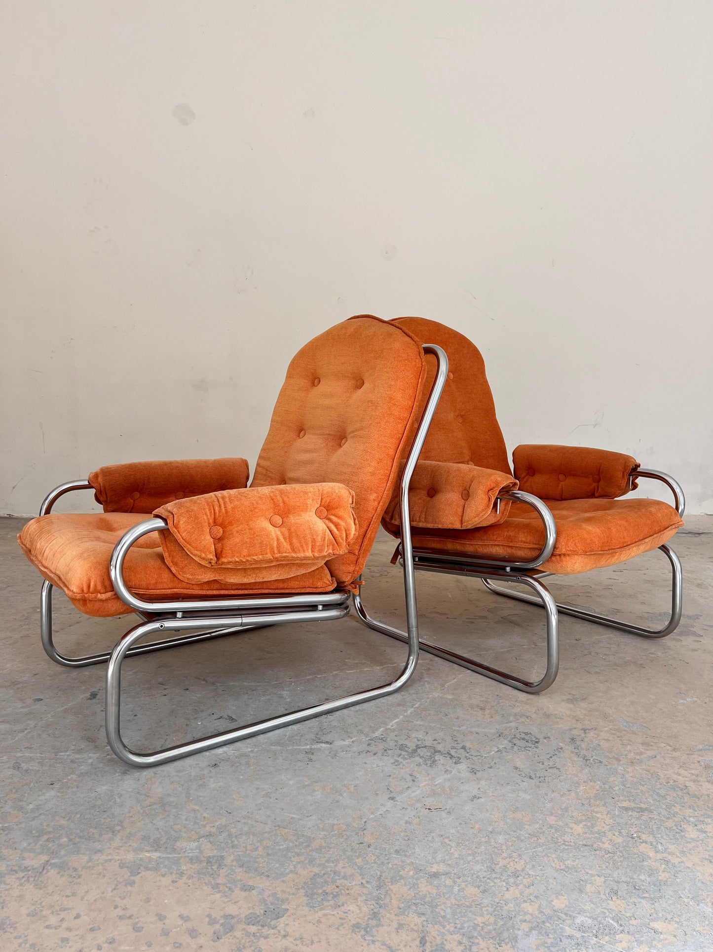Vintage Sessel Halina von Hellerau orange Chrom