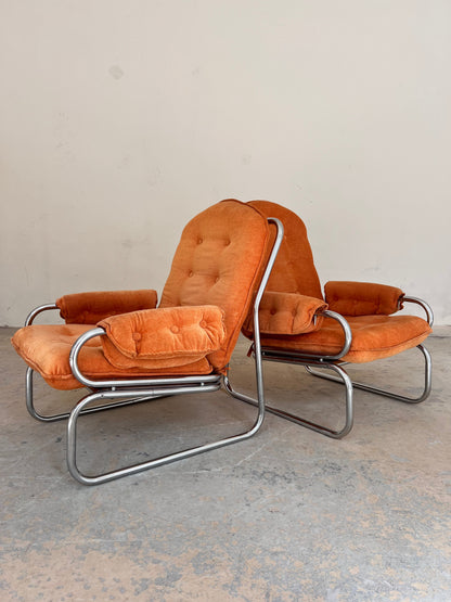 Vintage Sessel Halina von Hellerau orange Chrom