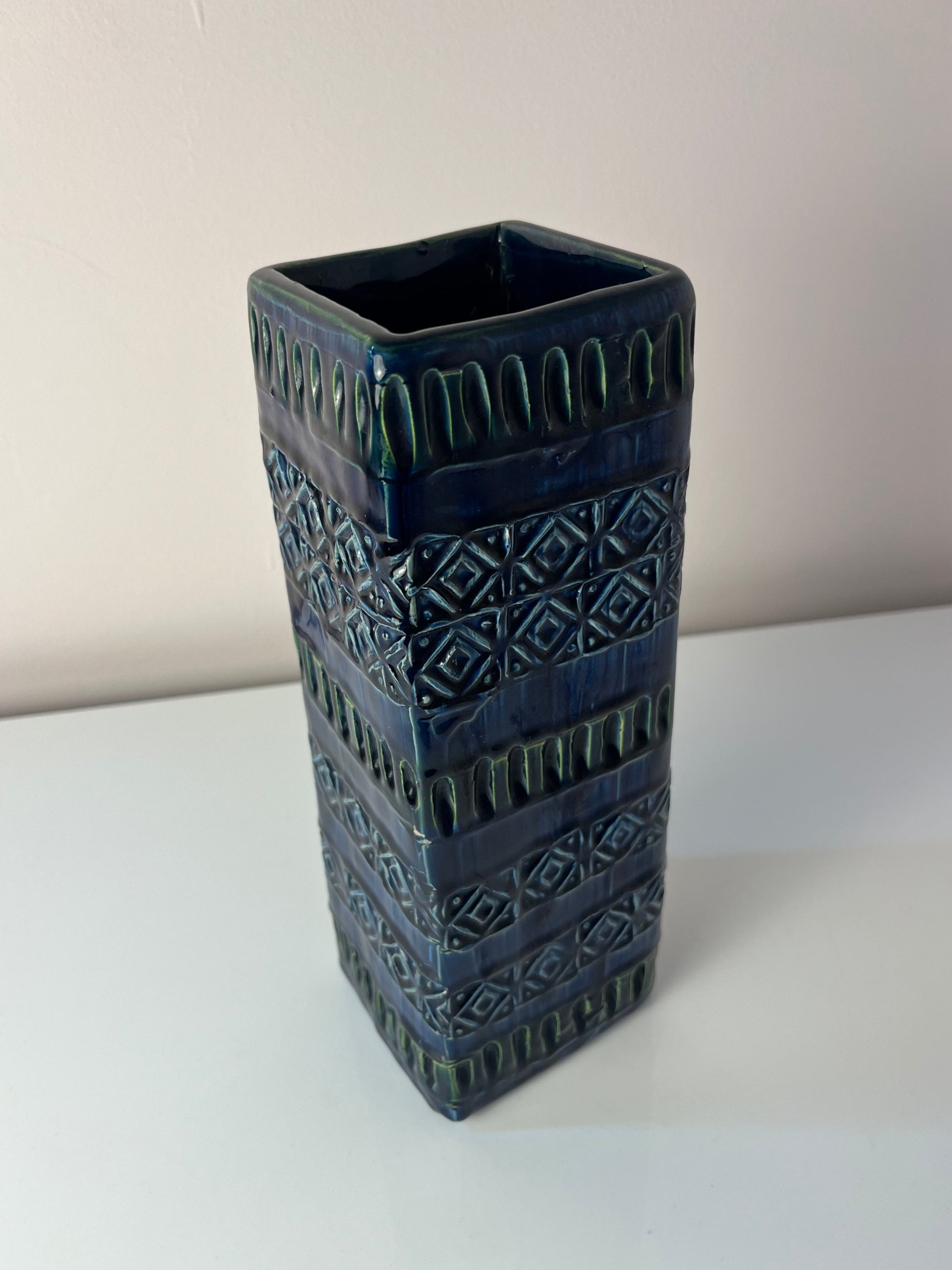 Vintage Vase Rimini Blue von Aldo Londi für Bitossi eckig