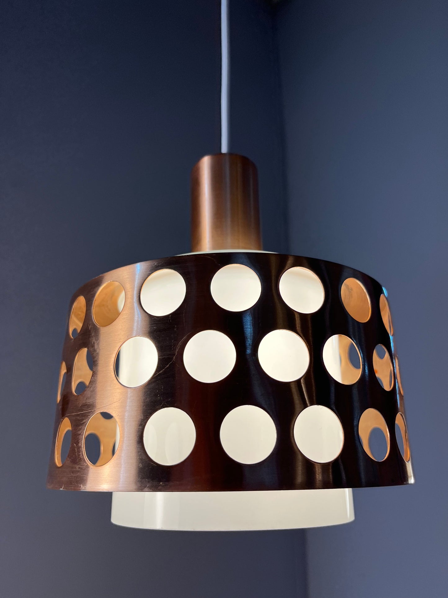 Vintage Hängelampe Kupfer von Schweden für E14 Fassungsgröße, Glas, Weiß