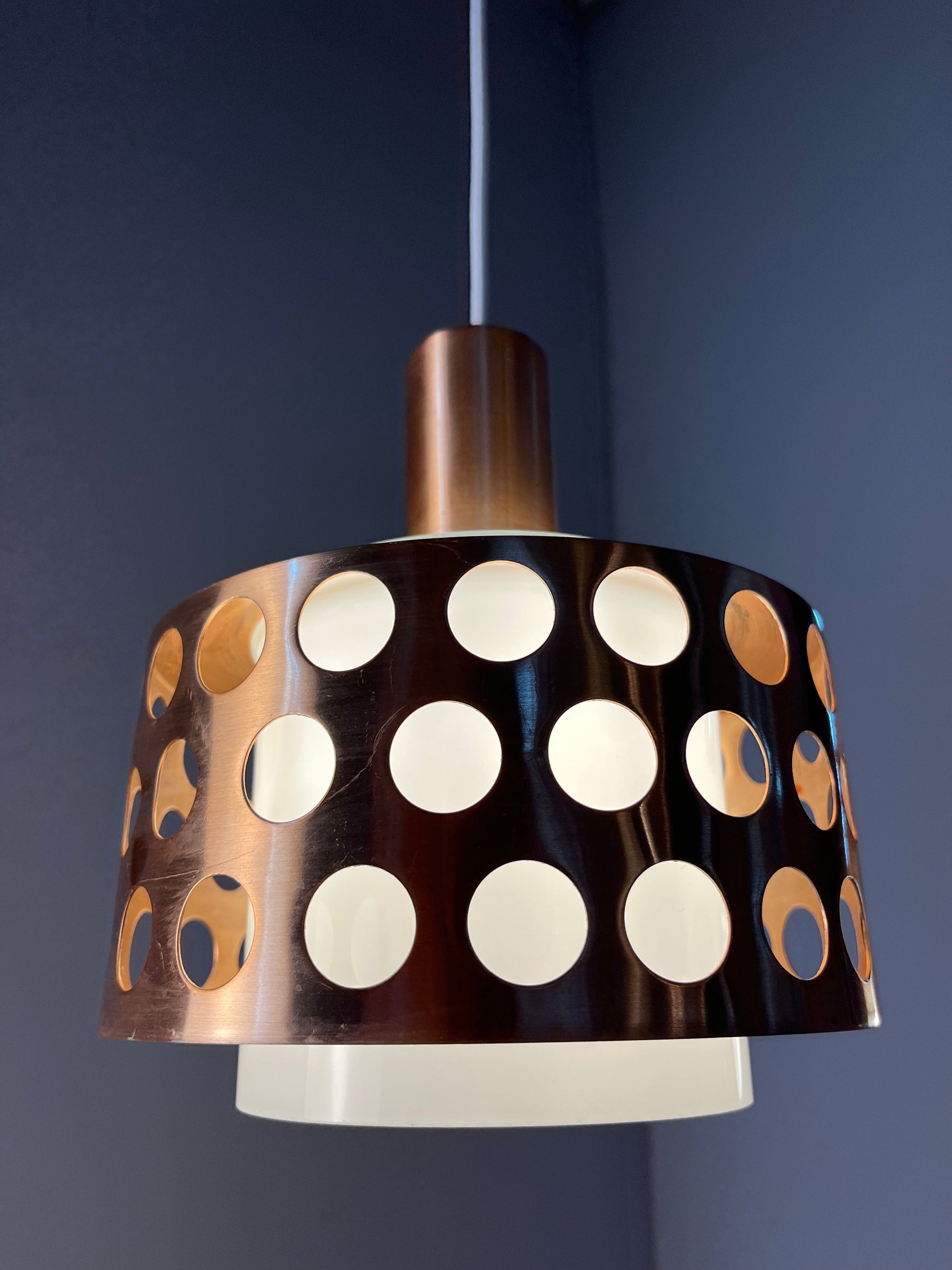 Vintage Hängelampe Kupfer von Schweden für E14 Fassungsgröße, Glas, Weiß