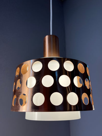 Vintage Hängelampe Kupfer von Schweden für E14 Fassungsgröße, Glas, Weiß