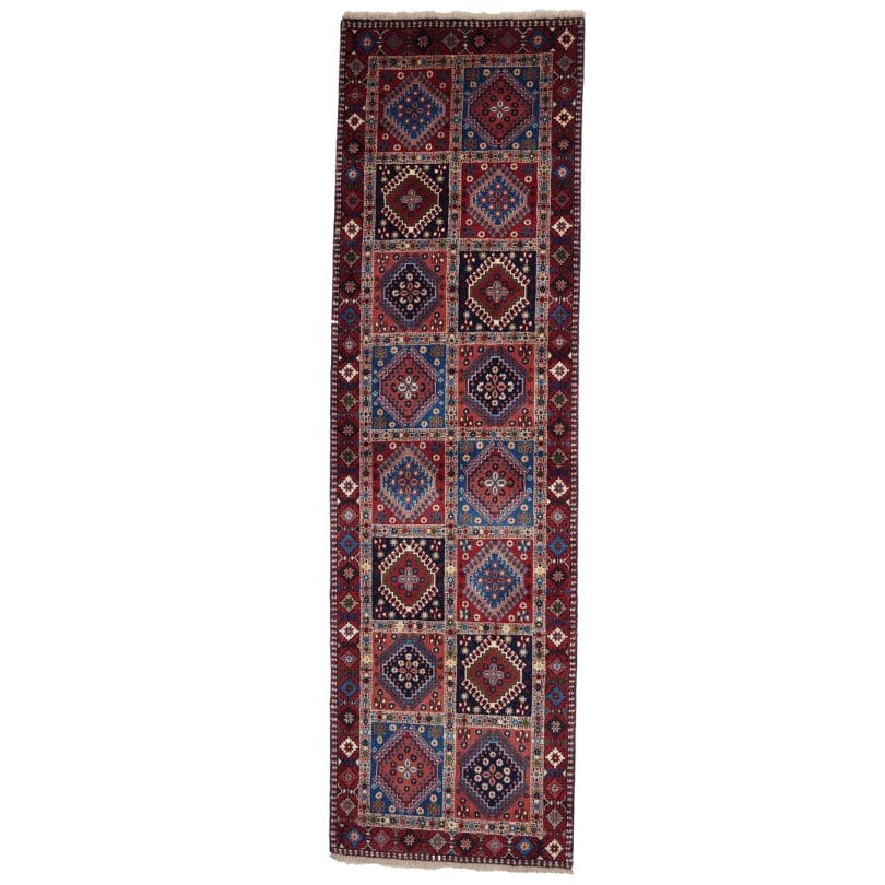 Tapis vintage Yalameh 286x83cm motifs naturels colorés