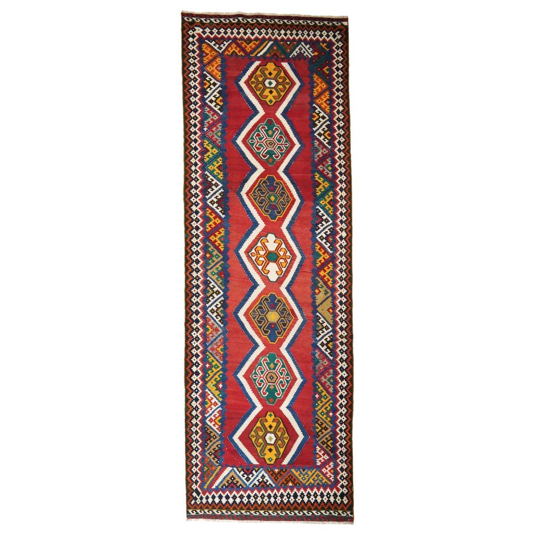 Vintage Kelim Gashgai Teppich bunt 384x134cm