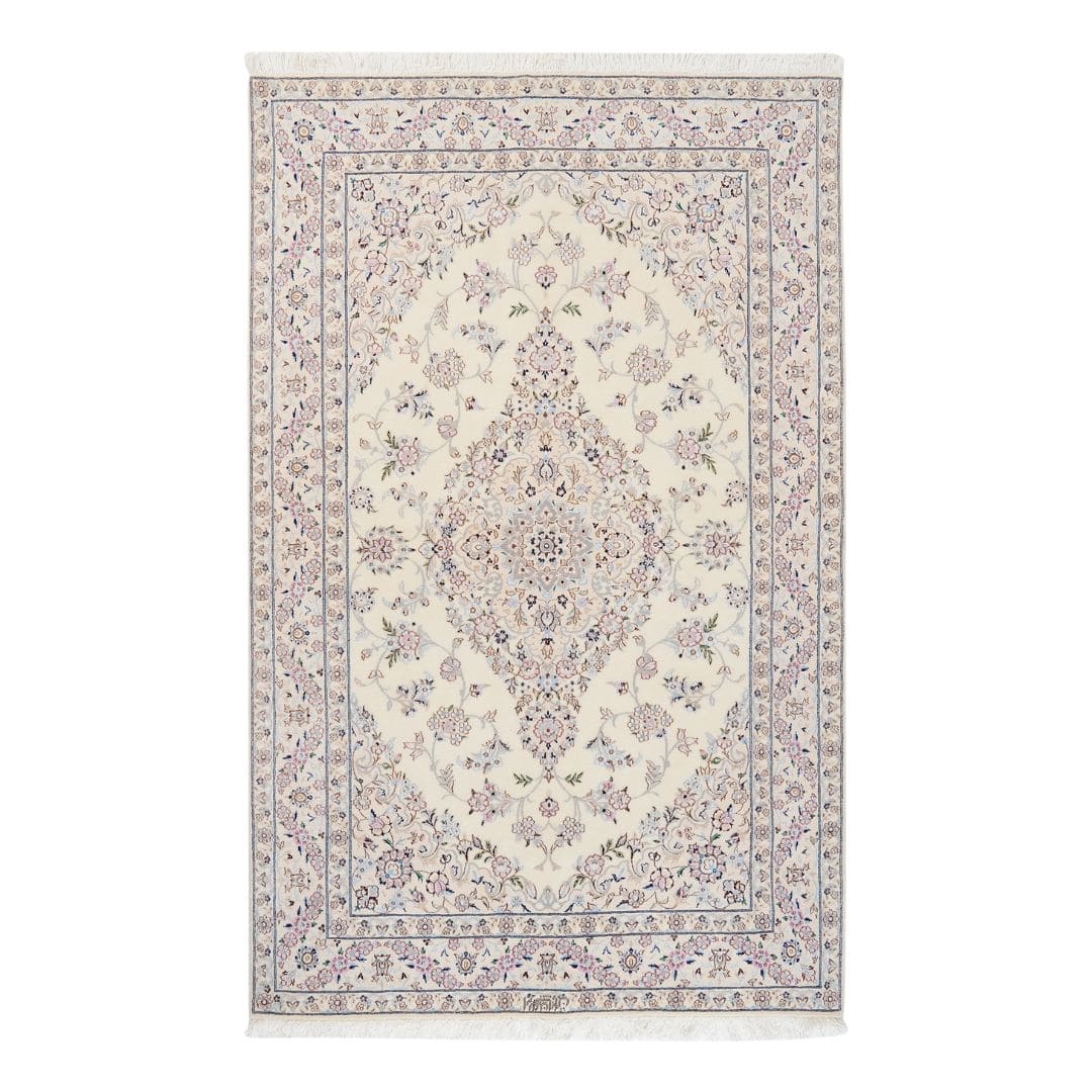 Vintage Teppich Nain 6La Beige Medaillon 202x127cm