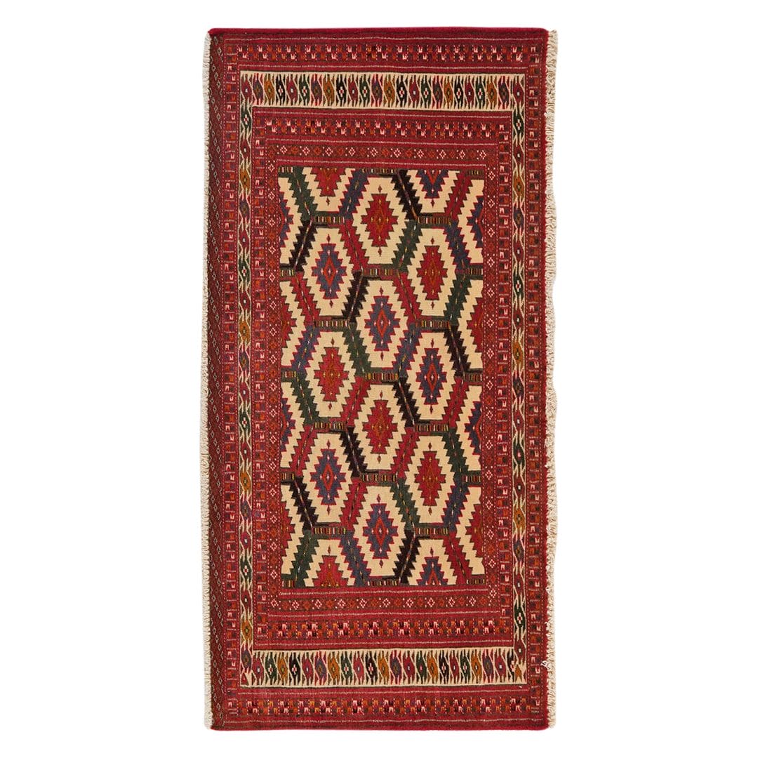 Vintage Turkman carpet colorful 63x128 cm