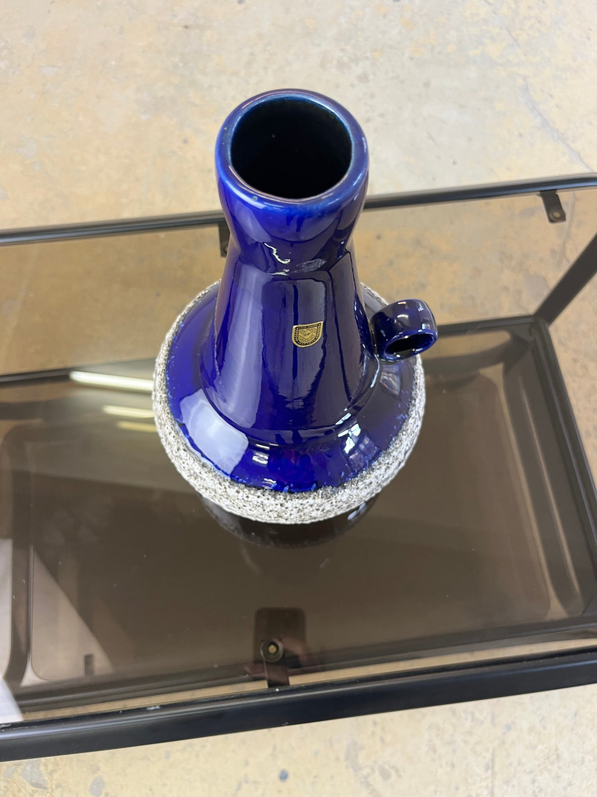 Vintage Vase 408-30 Fat Lava Königsblau von Fohr Keramik schwarzgrafische Struktur