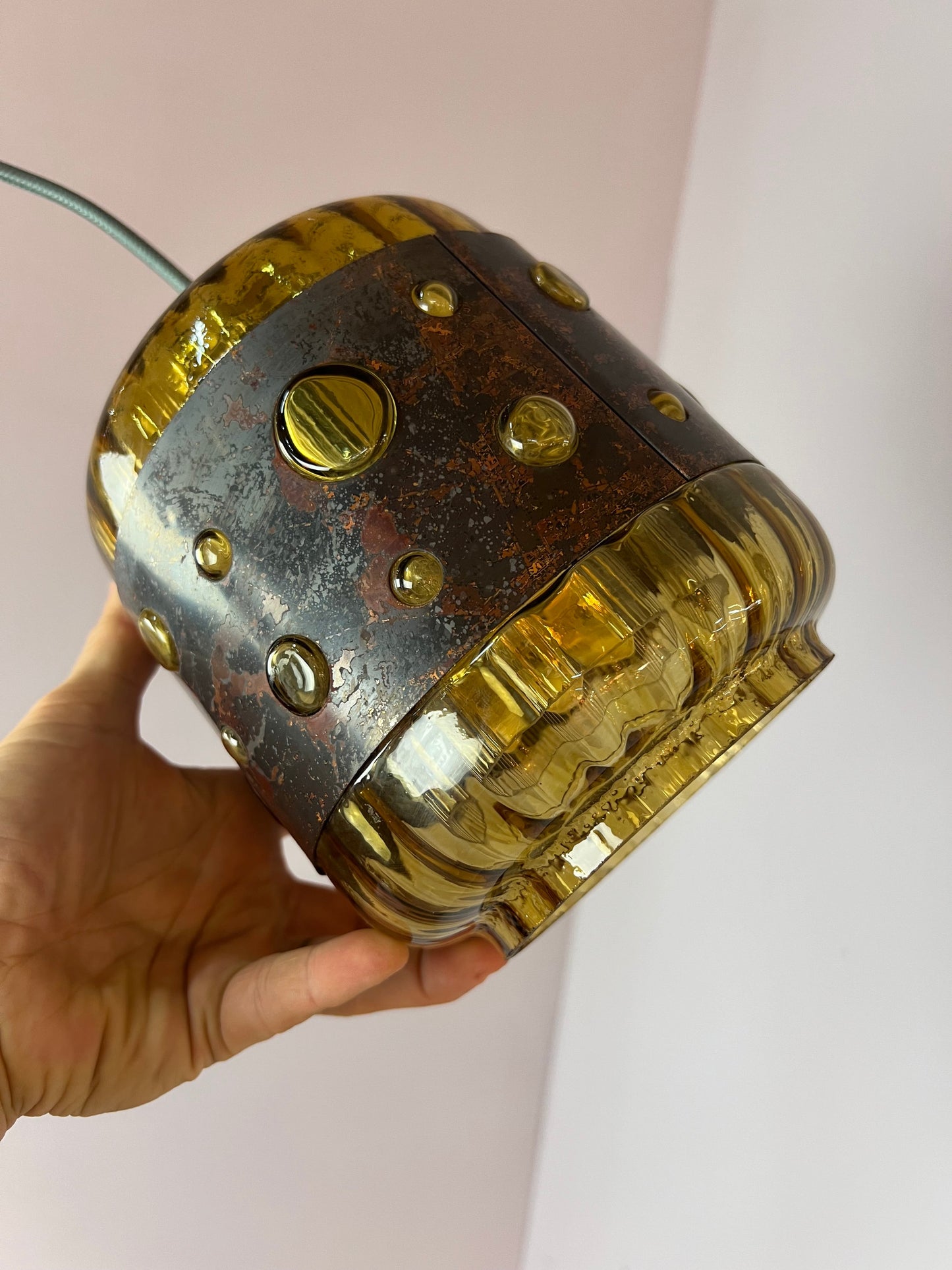 Vintage Hängelampe Kupfer Glas von Raak