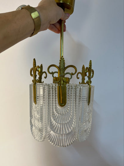 Vintage Lilien Kronleuchter Glas und Messing, Deutschland