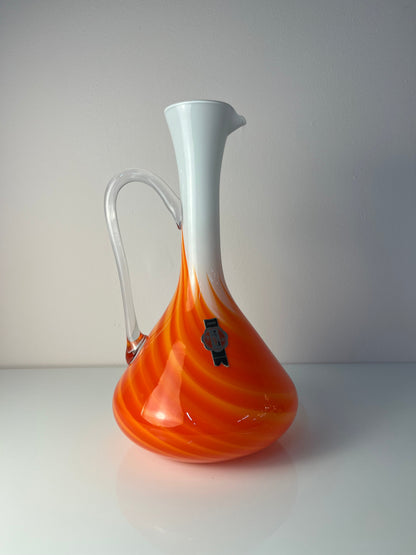 Vintage Henkelvase aus Opalglas mit Flammenmuster von Vetreria Artigiana Sanminiatello