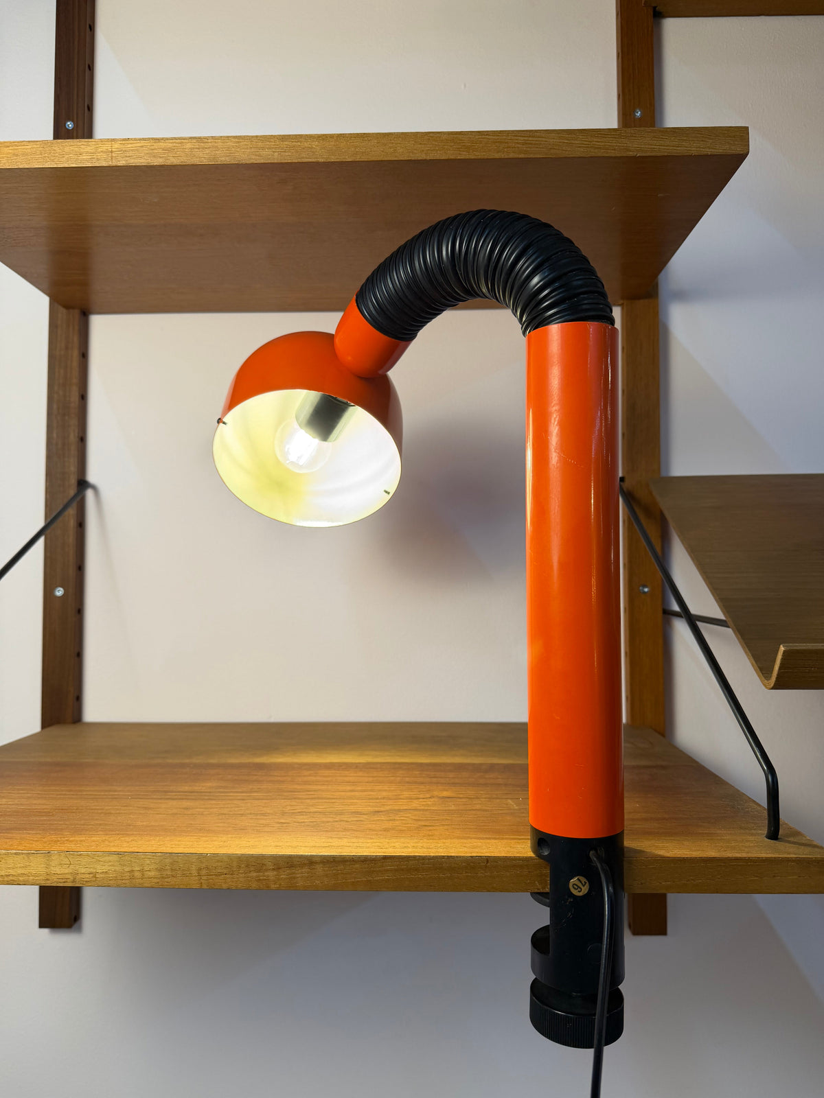 Klemmlampe Space Age Design aus Dänemark, orange-schwarz