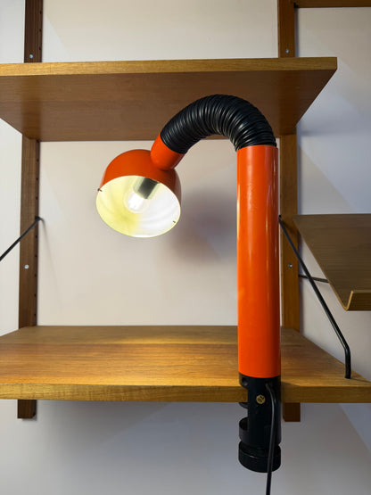 Klemmlampe Space Age Design aus Dänemark, orange-schwarz