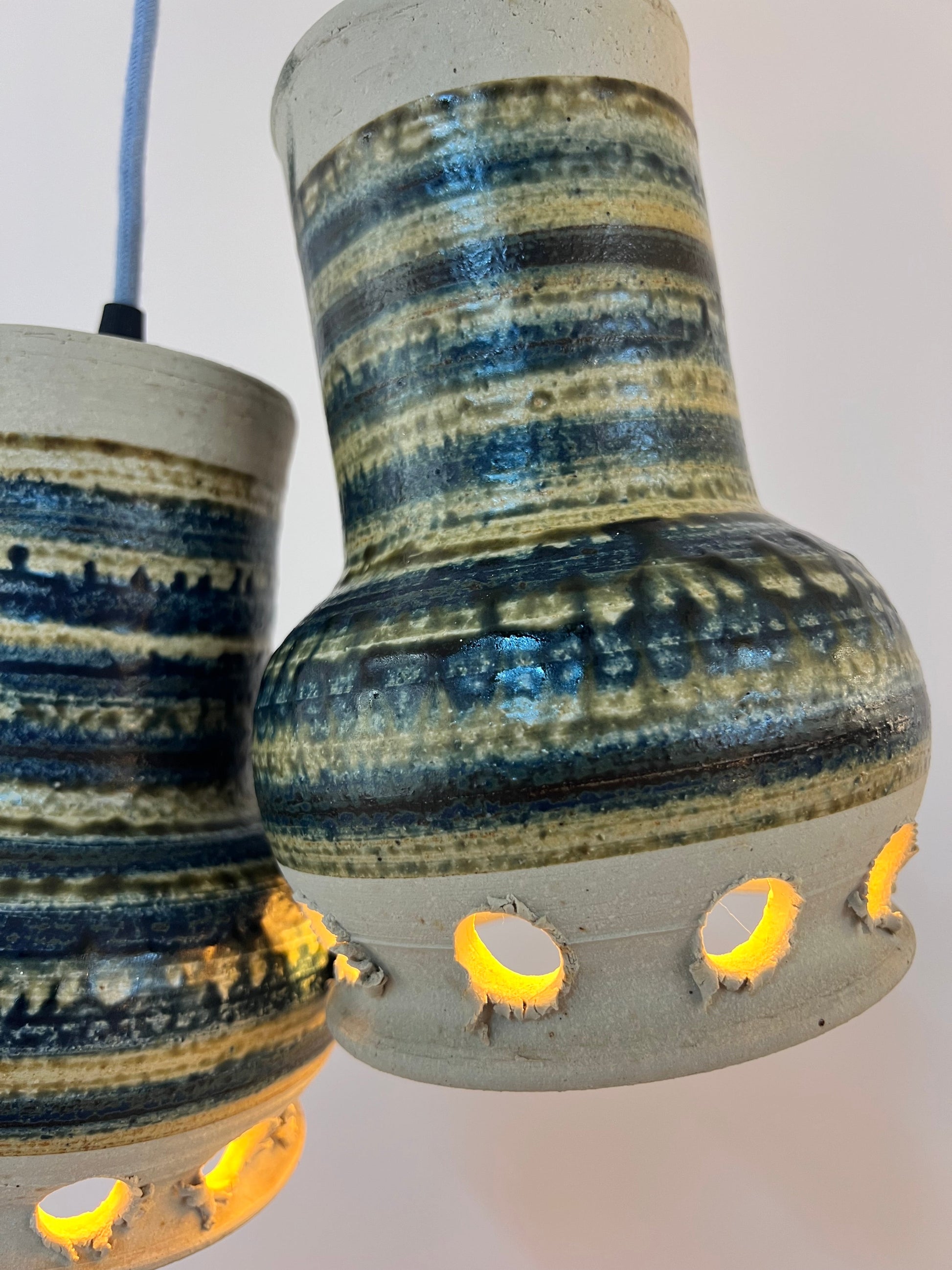 Vintage Hängelampe von Per Engstrøm für Keramik blau beige Keramikschirm