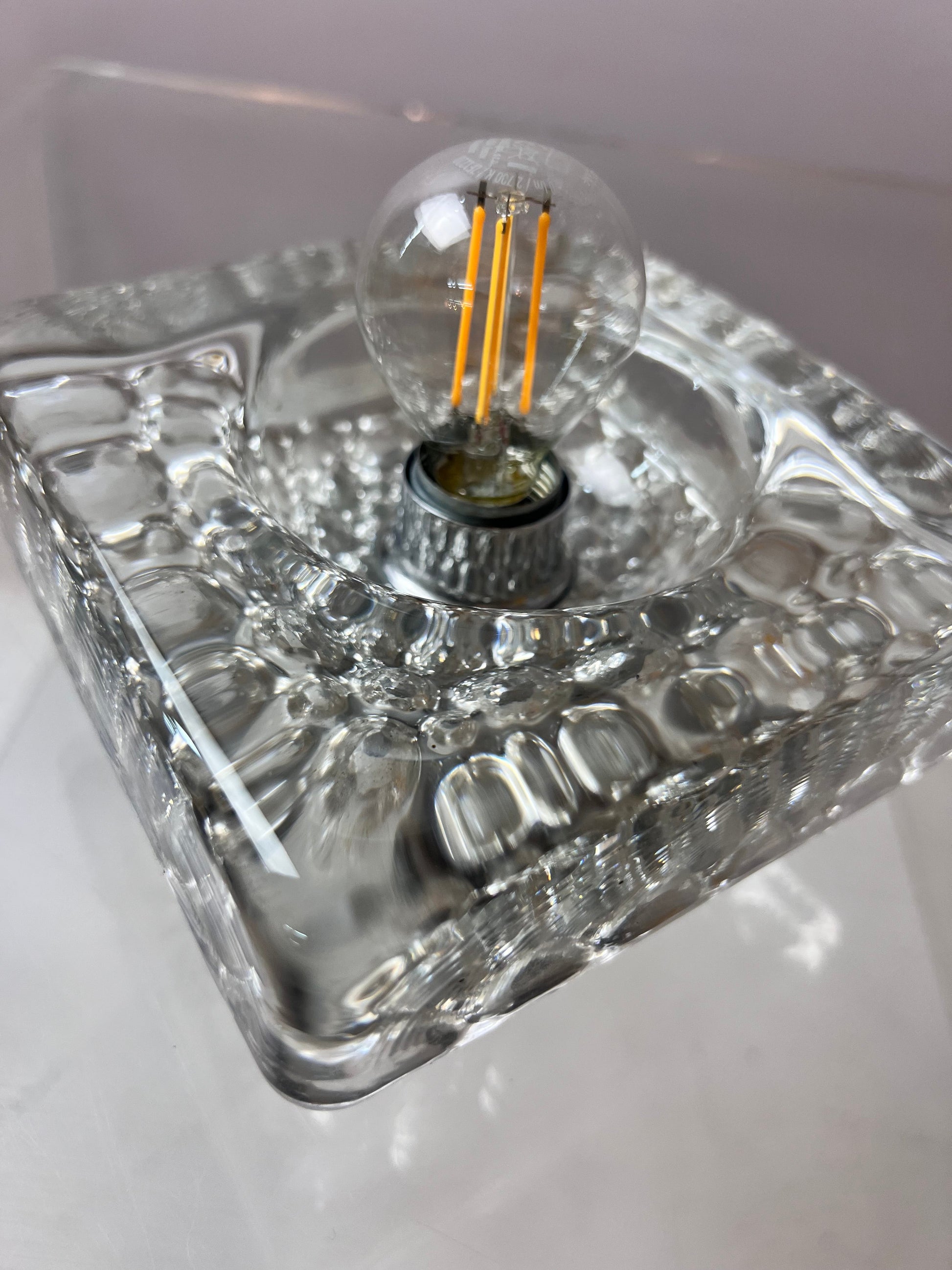 Vintage Wandleuchte Ice Cube von Kalmar Glas Chrom