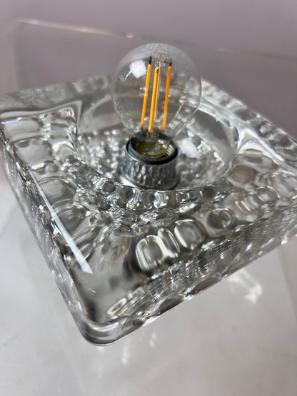 Vintage Wandleuchte Ice Cube von Kalmar Glas Chrom