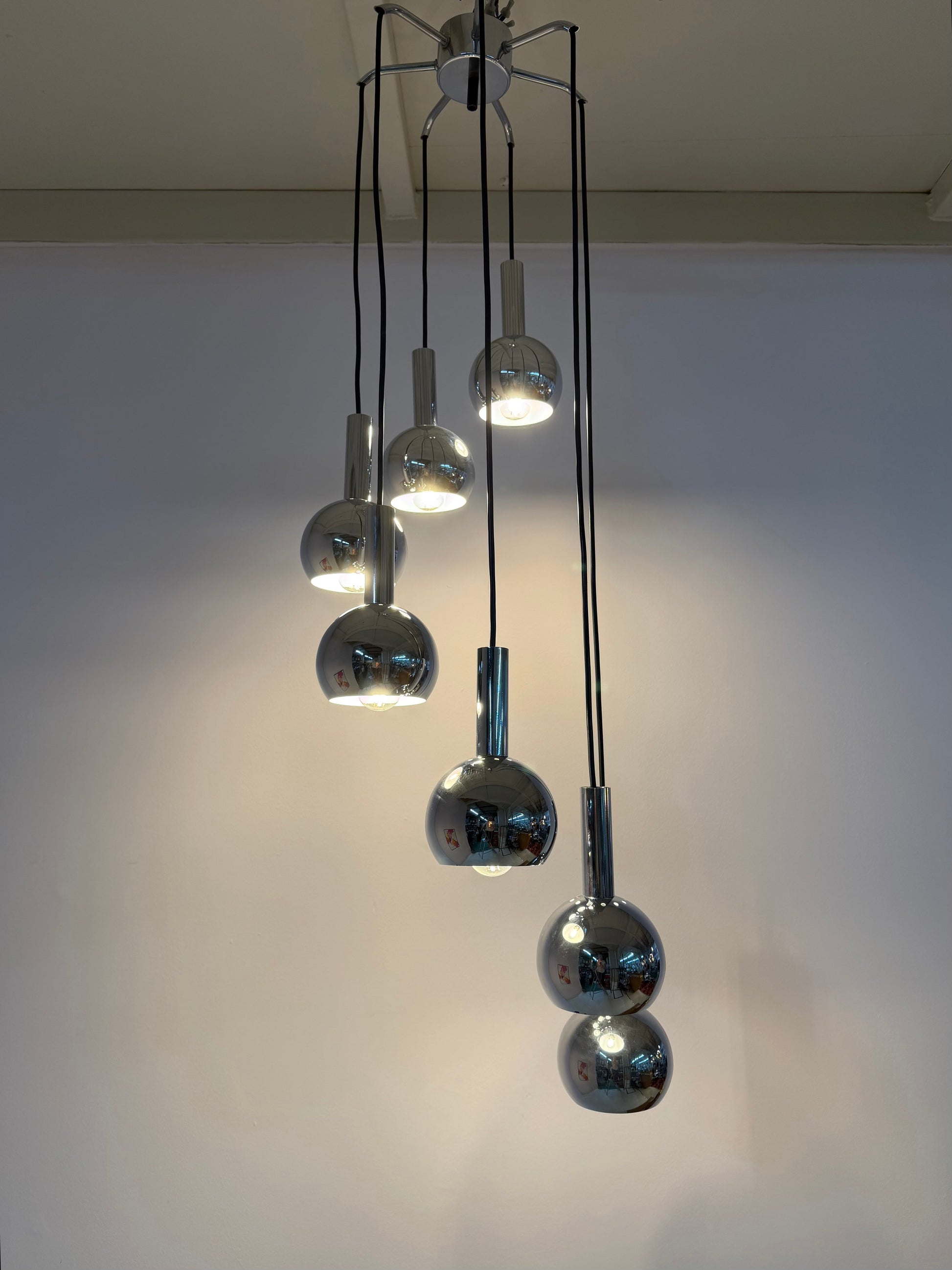 Vintage Kaskadenlampe 7-flammig Chrom von Richard Essig