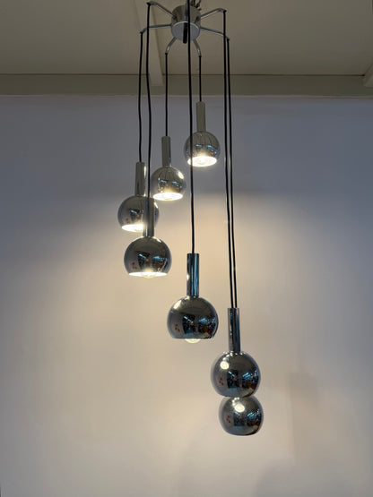 Vintage Kaskadenlampe 7-flammig Chrom von Richard Essig
