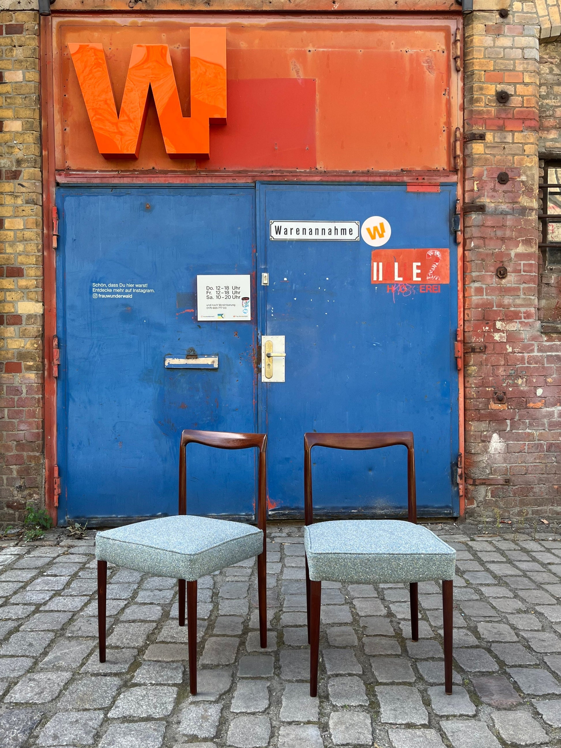 2x Polsterstuhl blau Palisander