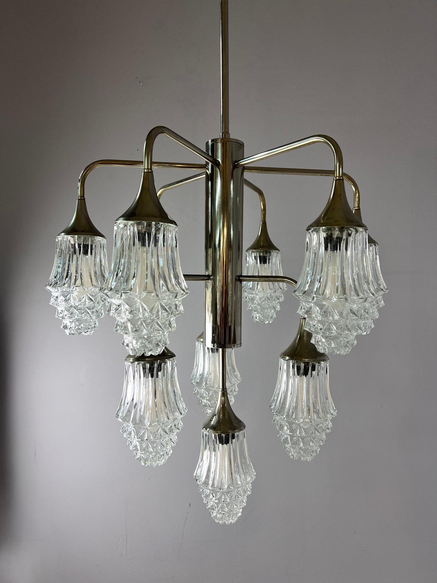 Vintage Kronleuchter Glas von Richard Essig 10-flammig