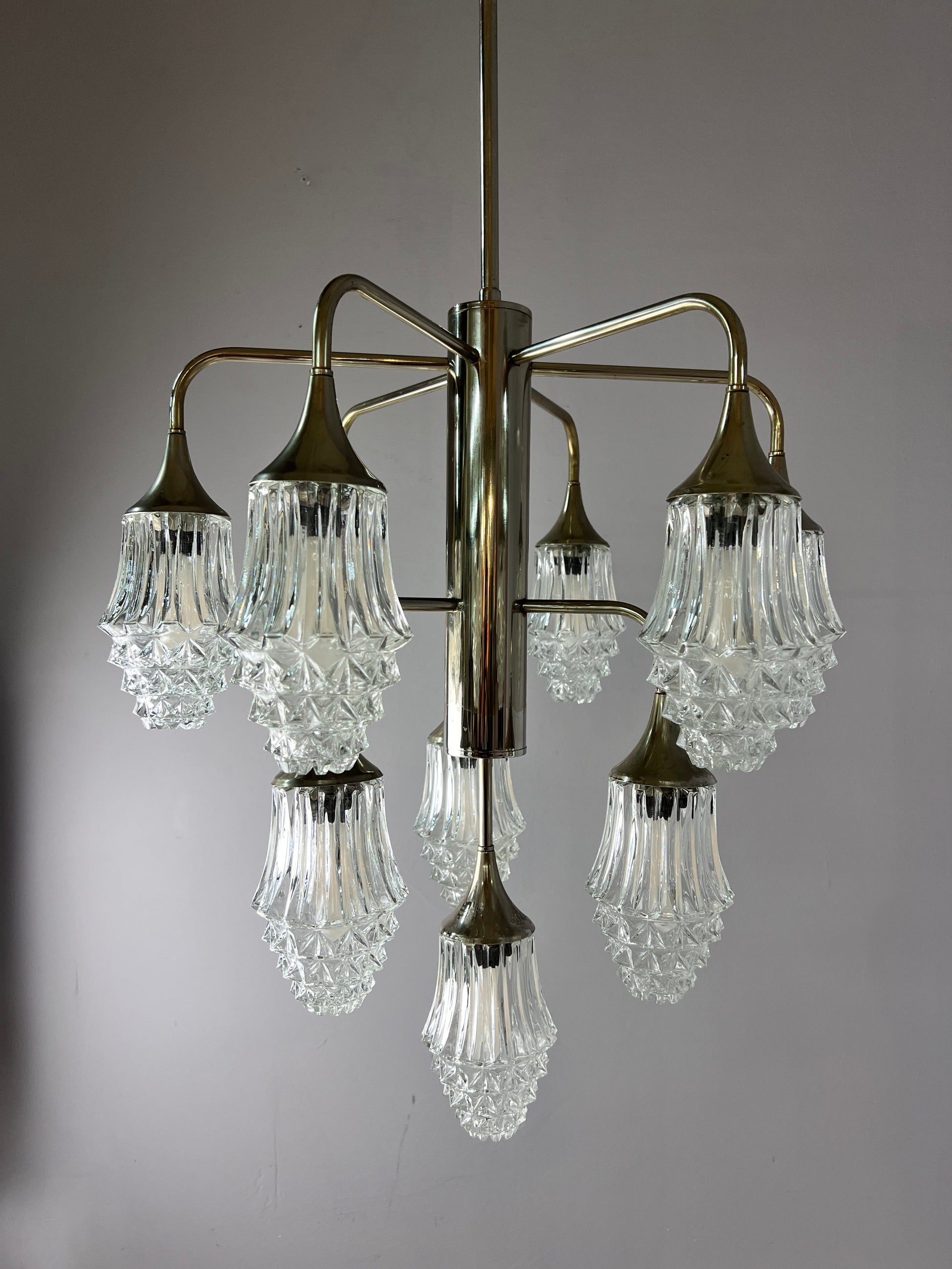 Vintage Kronleuchter Glas von Richard Essig 10-flammig