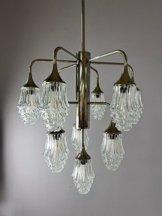 Vintage Kronleuchter Glas von Richard Essig 10-flammig