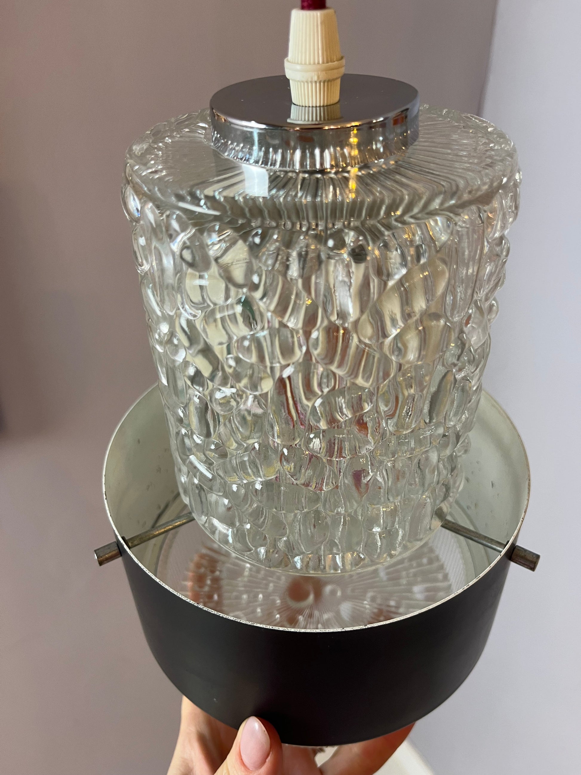 Vintage Hängelampe schwarz Eisglas von Carl Fagerlund für Orrefors