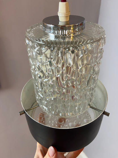 Vintage Hängelampe schwarz Eisglas von Carl Fagerlund für Orrefors