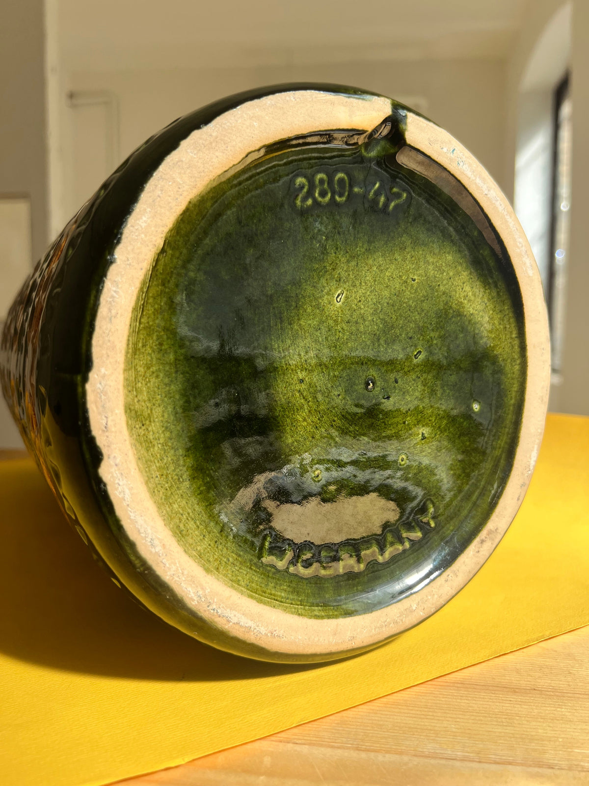 Vase de sol vintage 289-47 vert jaune par Scheurich Allemagne de l'Ouest