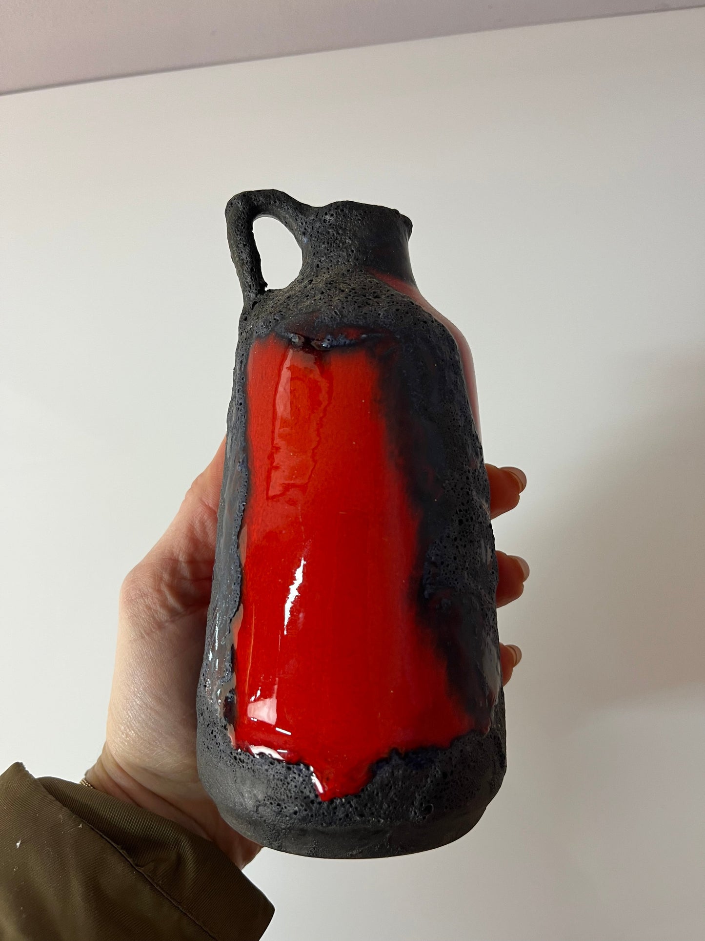 Vintage Vase Fat Lava von Marei Keramik rot dunkelbraun