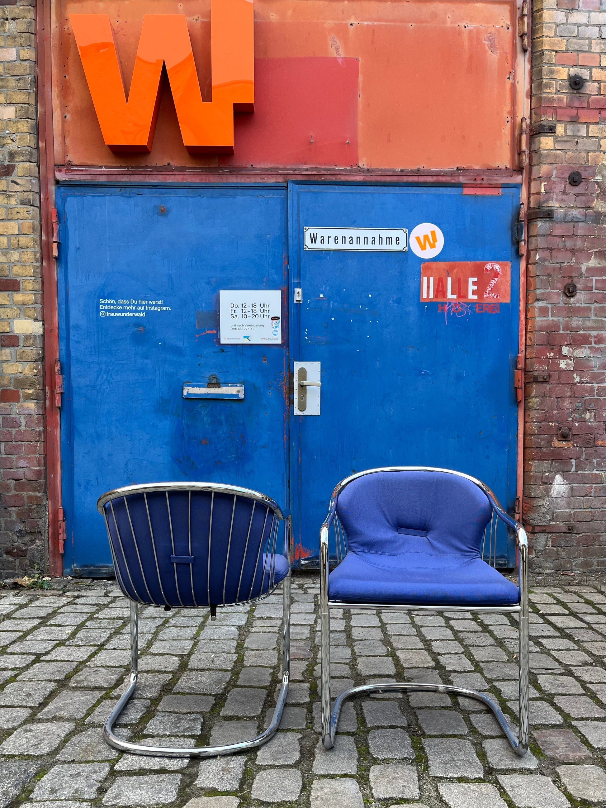 Vintage Freischwinger Chrom blau von Gastone Rinaldi für Alma Set von 2