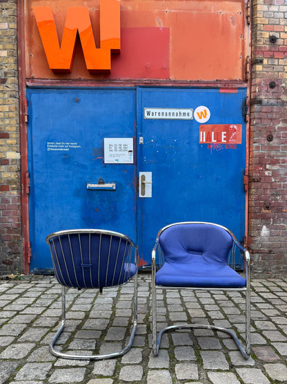 Vintage Freischwinger Chrom blau von Gastone Rinaldi für Alma Set von 2