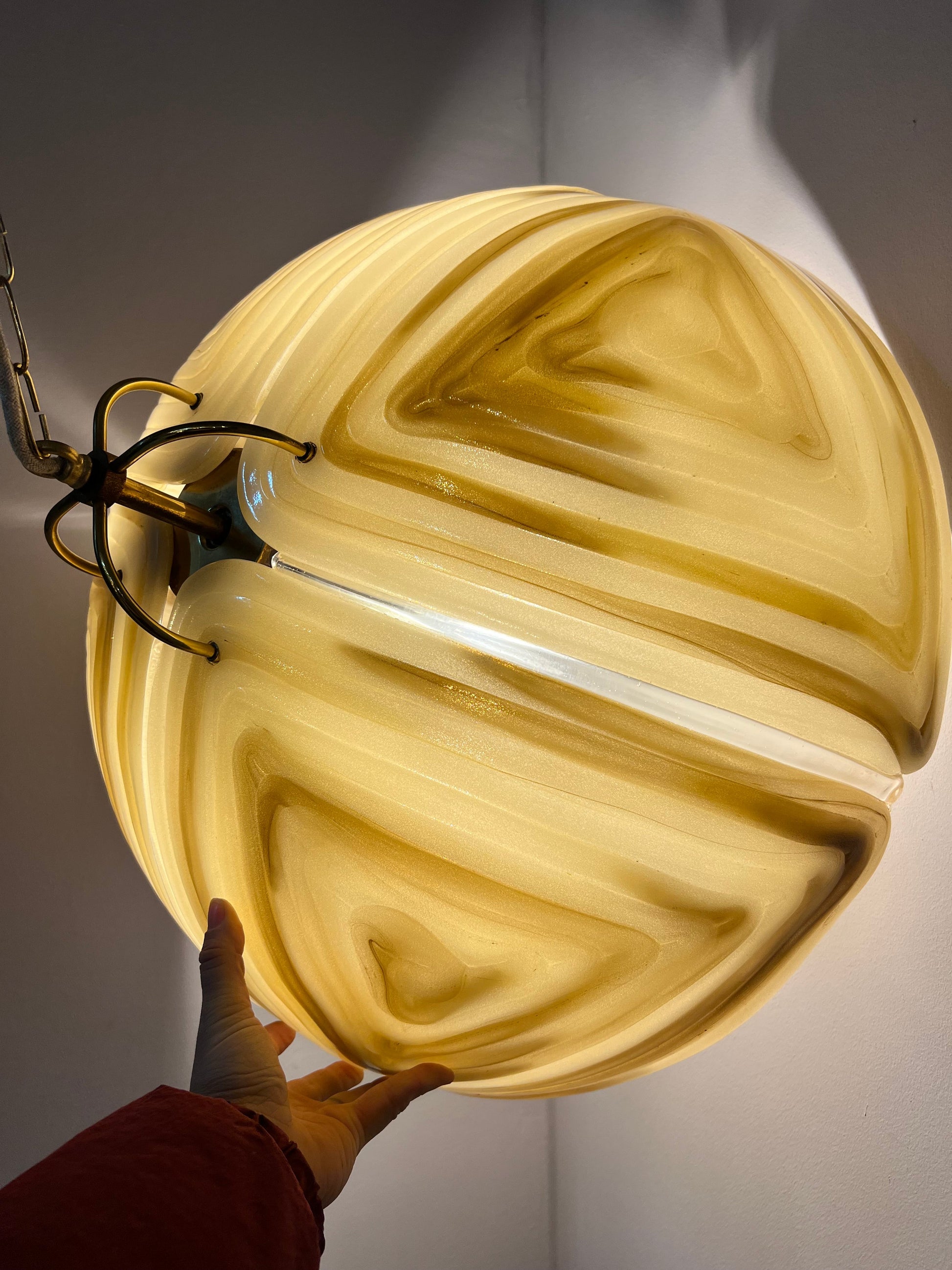 Vintage Hängelampe braun Glas von Cristallux