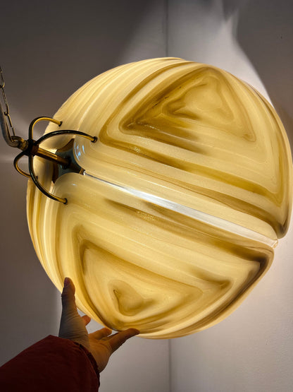 Vintage Hängelampe braun Glas von Cristallux