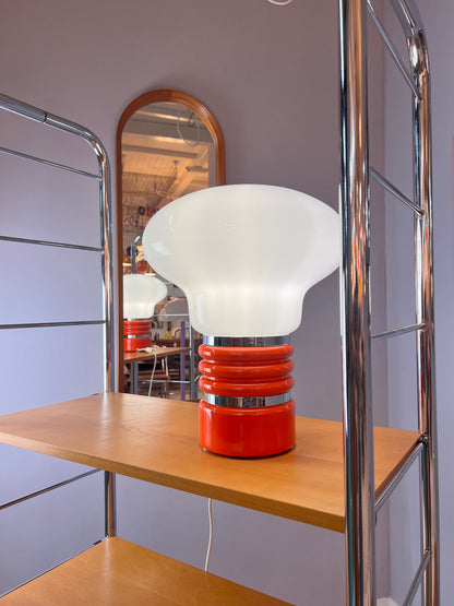 Vintage Tischlampe orange weiß von Enrico Tronconi