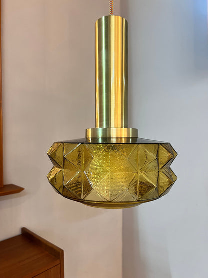 Lampe suspendue vintage en verre doré par Vitrika