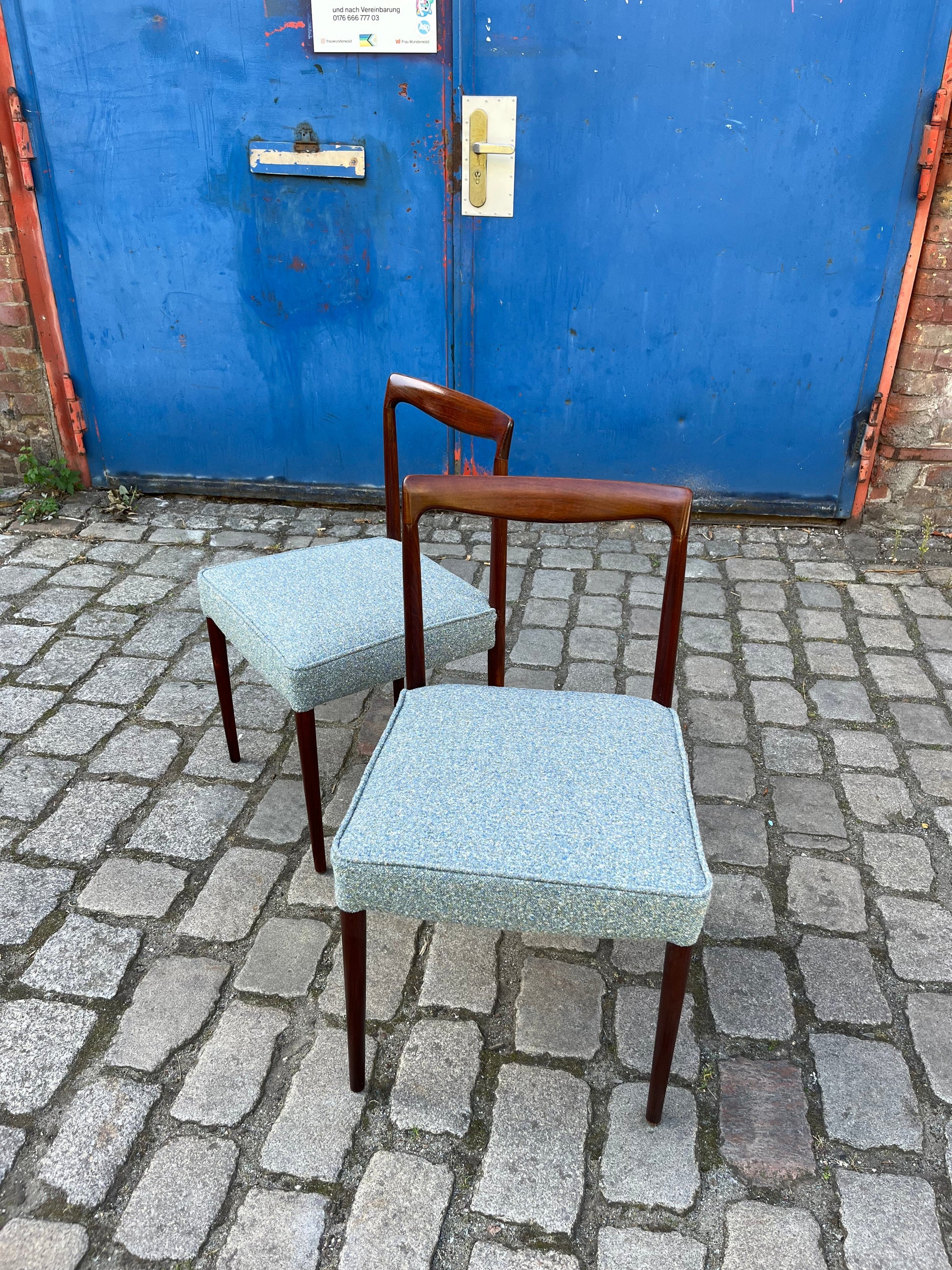 2x Polsterstuhl blau Palisander