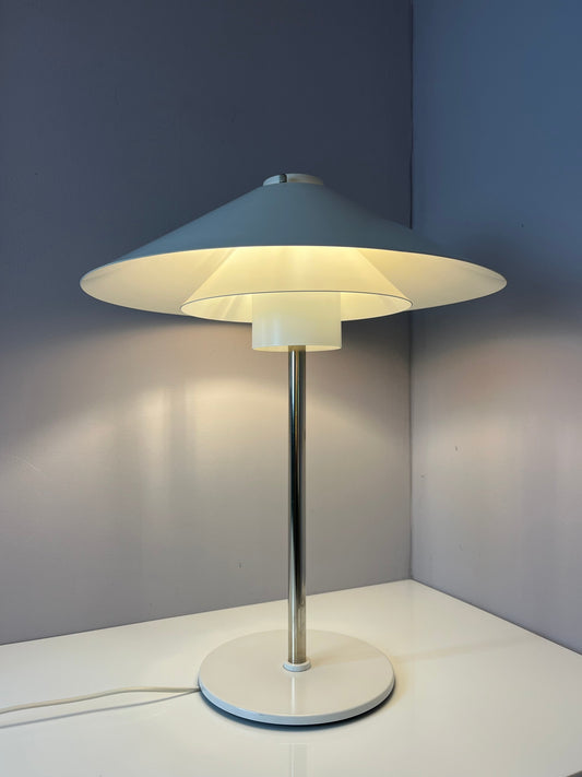 Vintage Tischlampe Trapez von Christian Hvidt für Nordisk Solar weiß orange