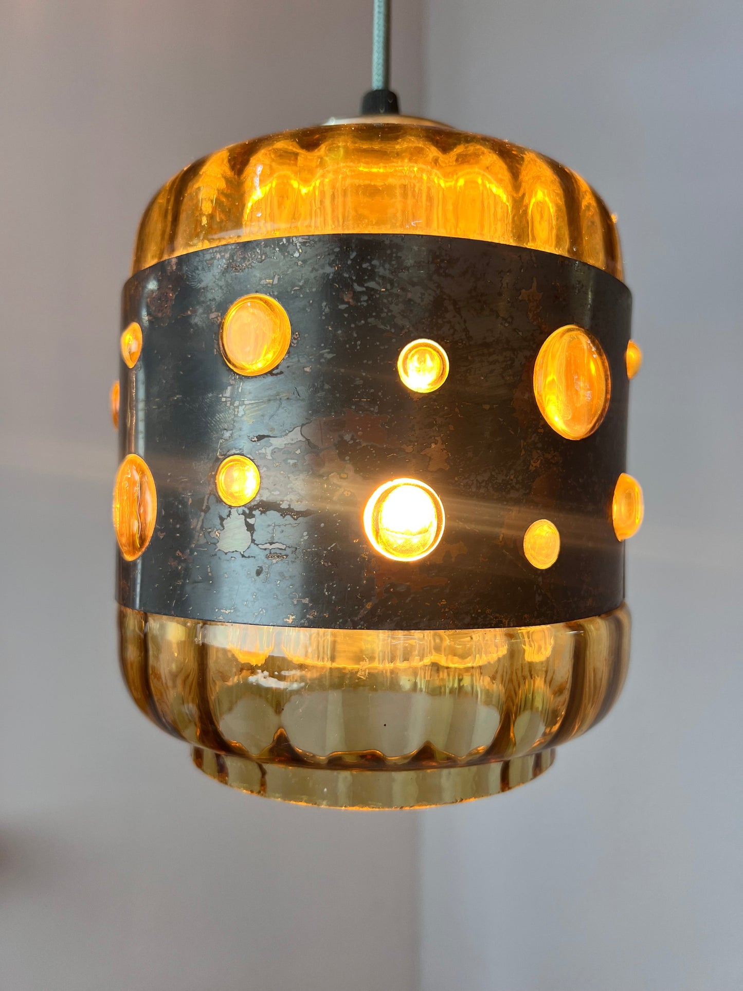 Vintage Hängelampe Kupfer Glas von Raak