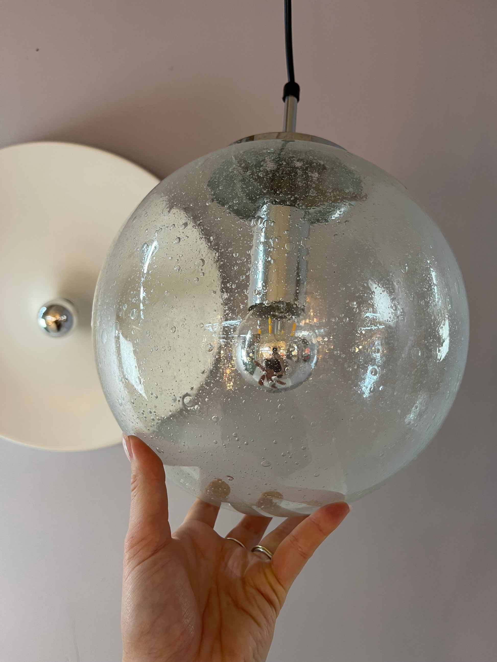 Vintage Kugellampe Einschlussglas Chrom von Glashütte Limburg