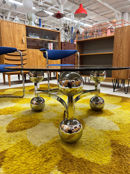 Vintage Couchtisch Chrom und Rauchglas