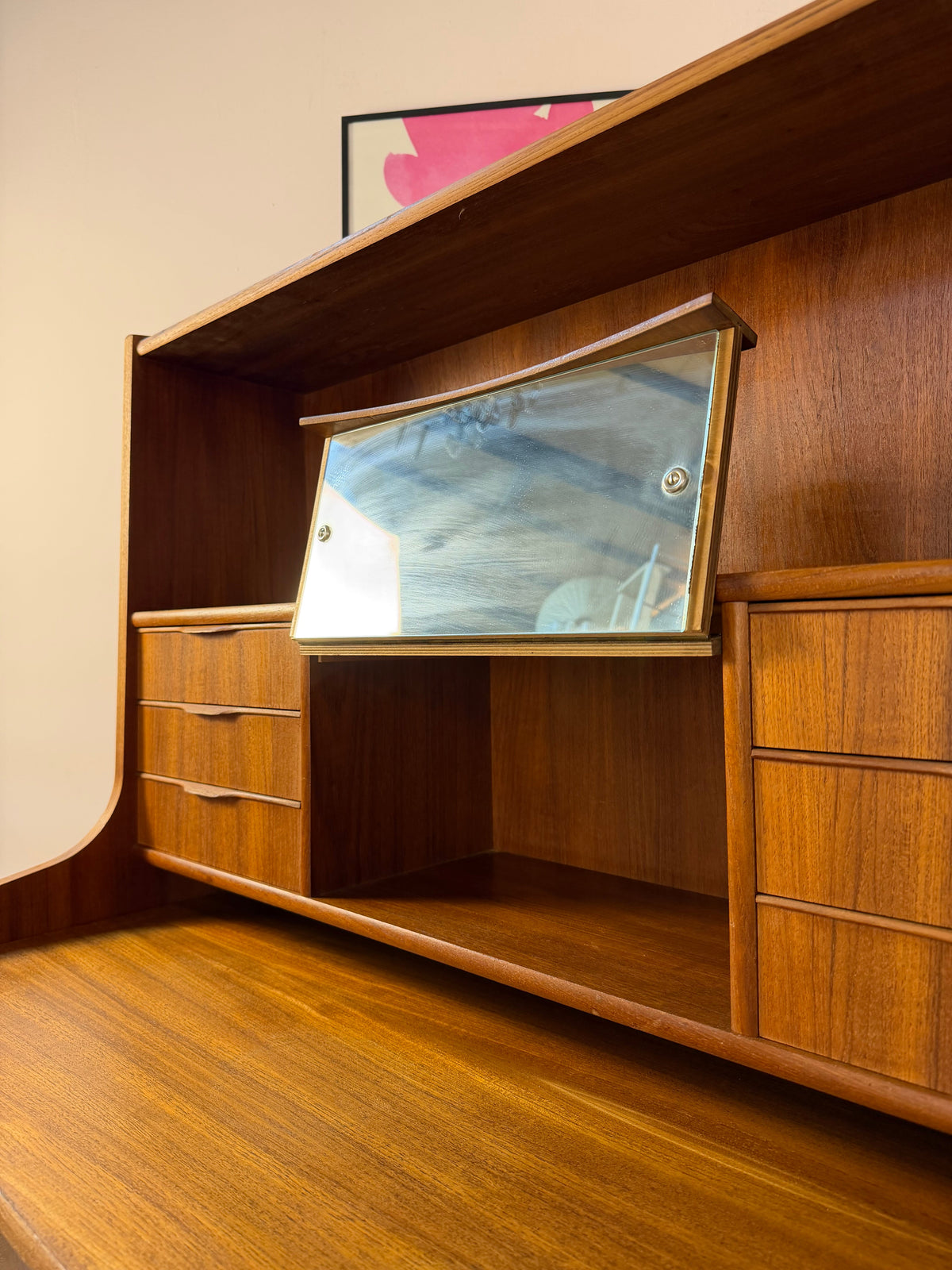 Sekretär mit Spiegel und ausziehbarer Platte aus Teak, Dänemark