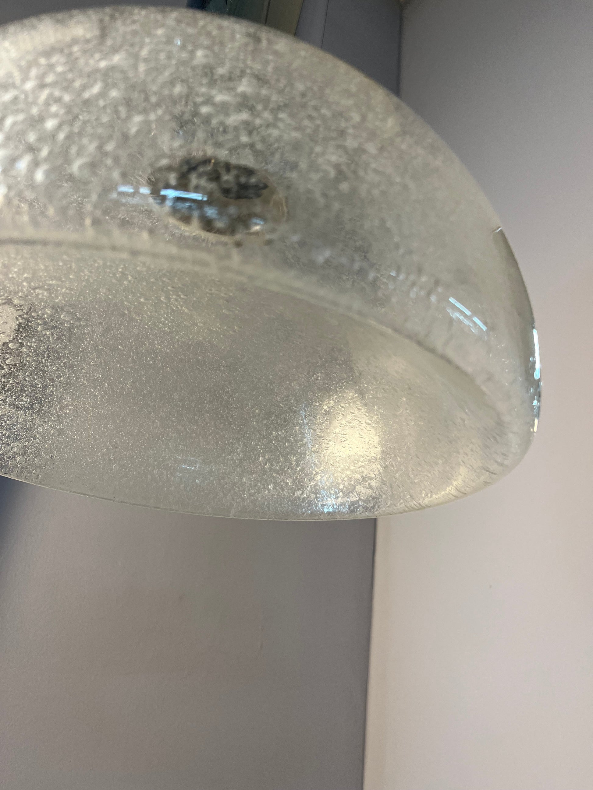 Vintage Hängelampe von Herbert Proft für Glashütte Limburg Eisglas Chrom groß