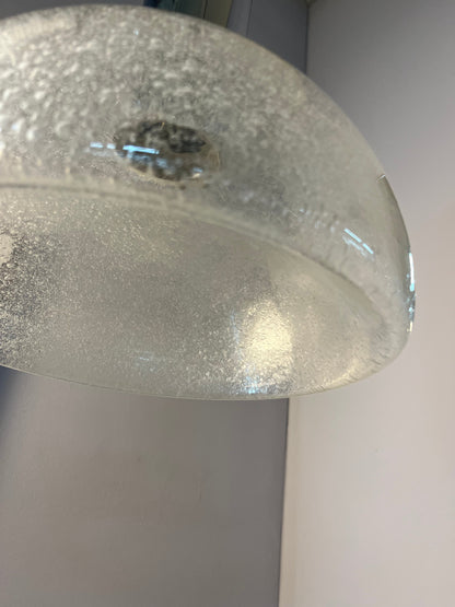 Vintage Hängelampe von Herbert Proft für Glashütte Limburg Eisglas Chrom groß